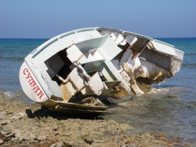 A 3 Year old boat wreck near the resort.